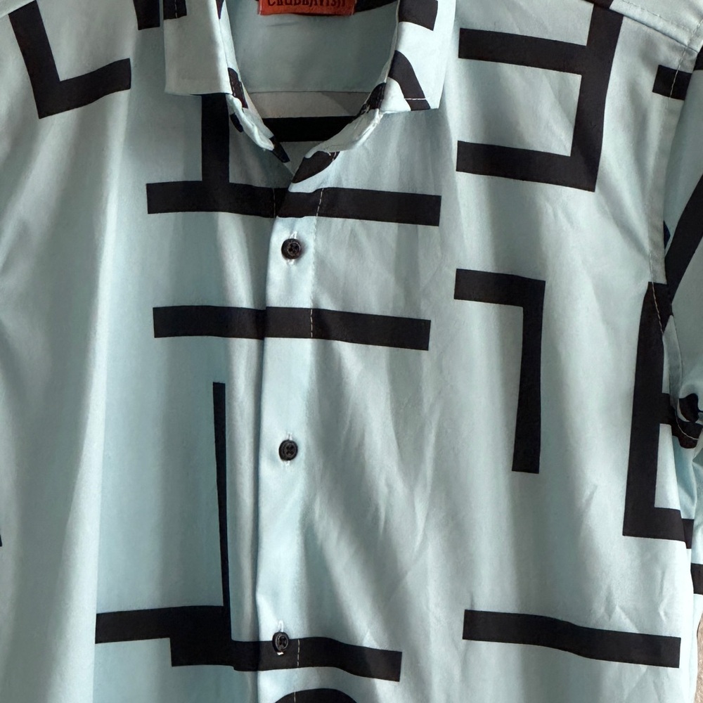Lavish Blue and Black Dress Shirt with Geometric Pattern